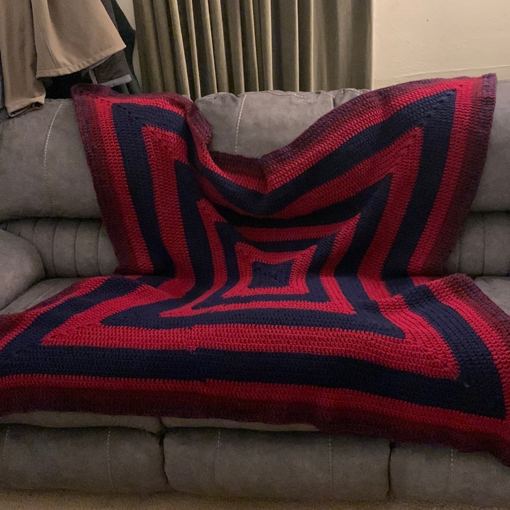 Hand knitted afghan blanket